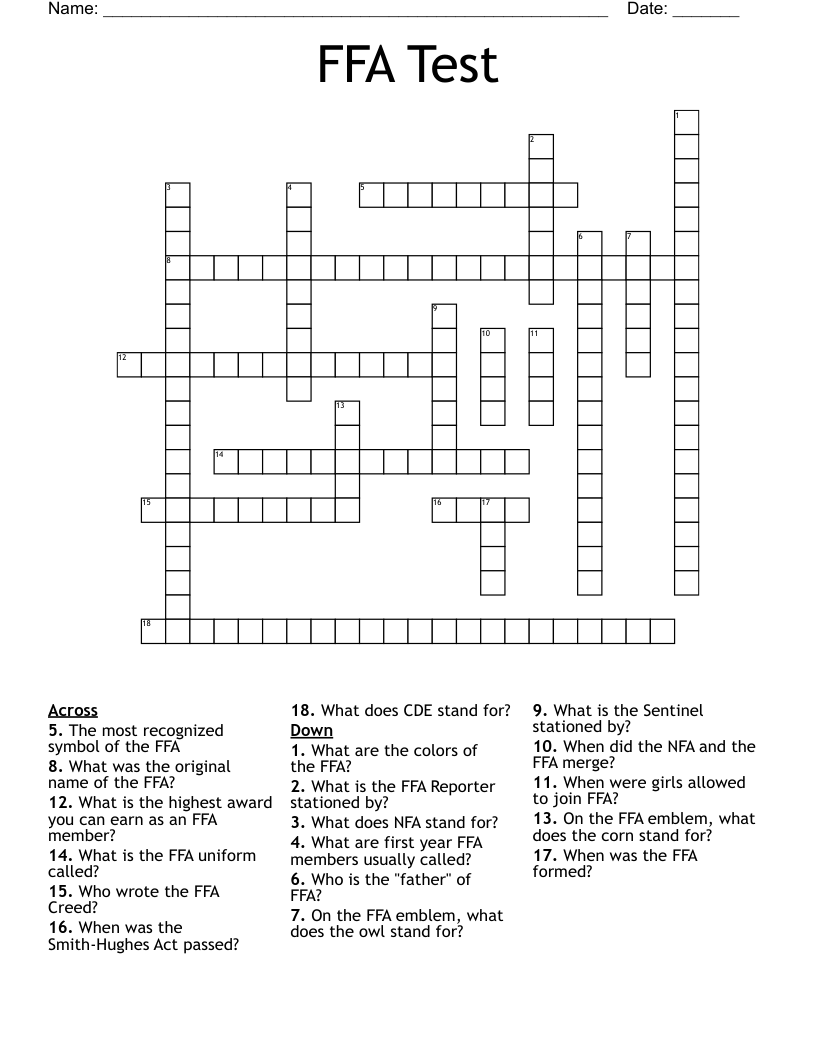 FFA Test Crossword