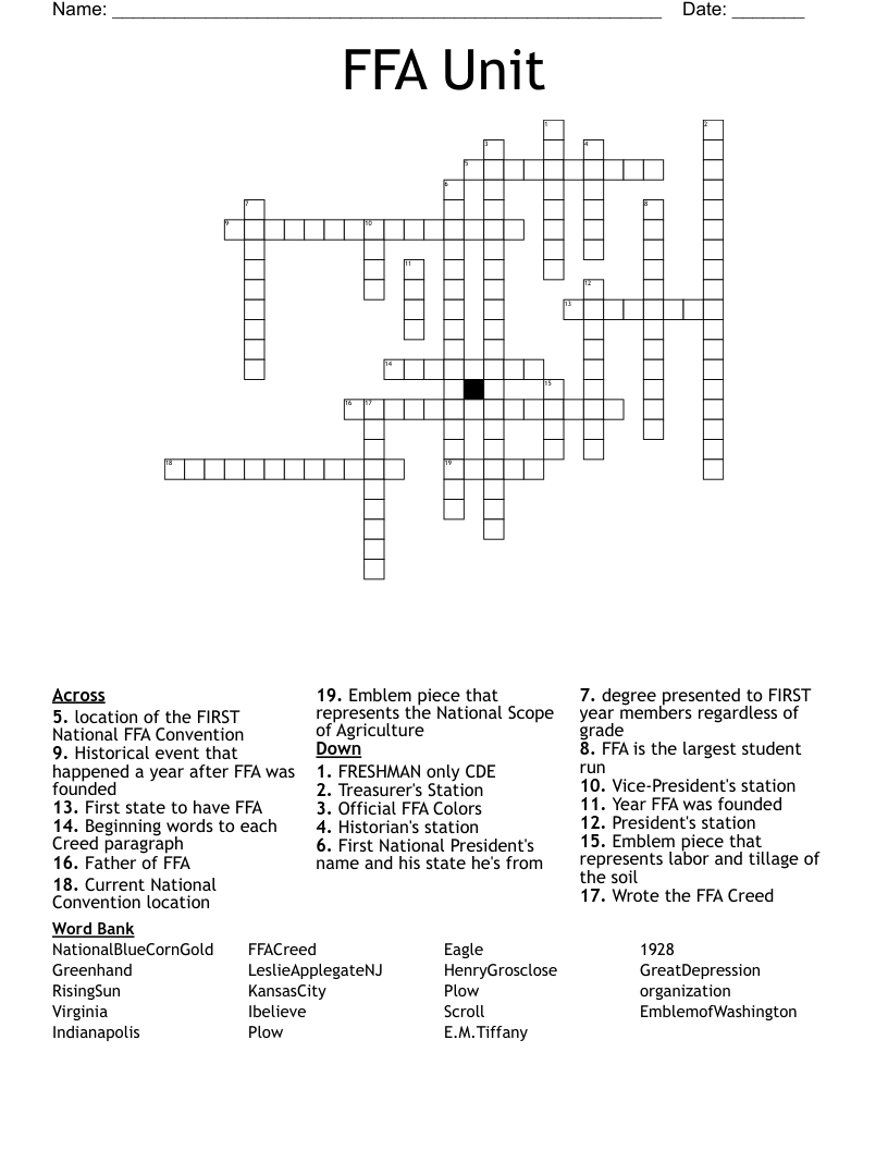 FFA Unit Crossword