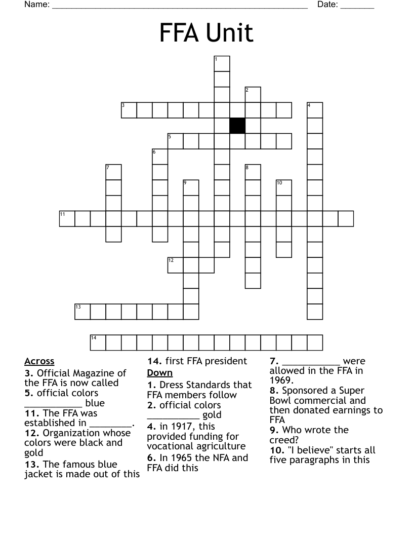 FFA Unit  Crossword