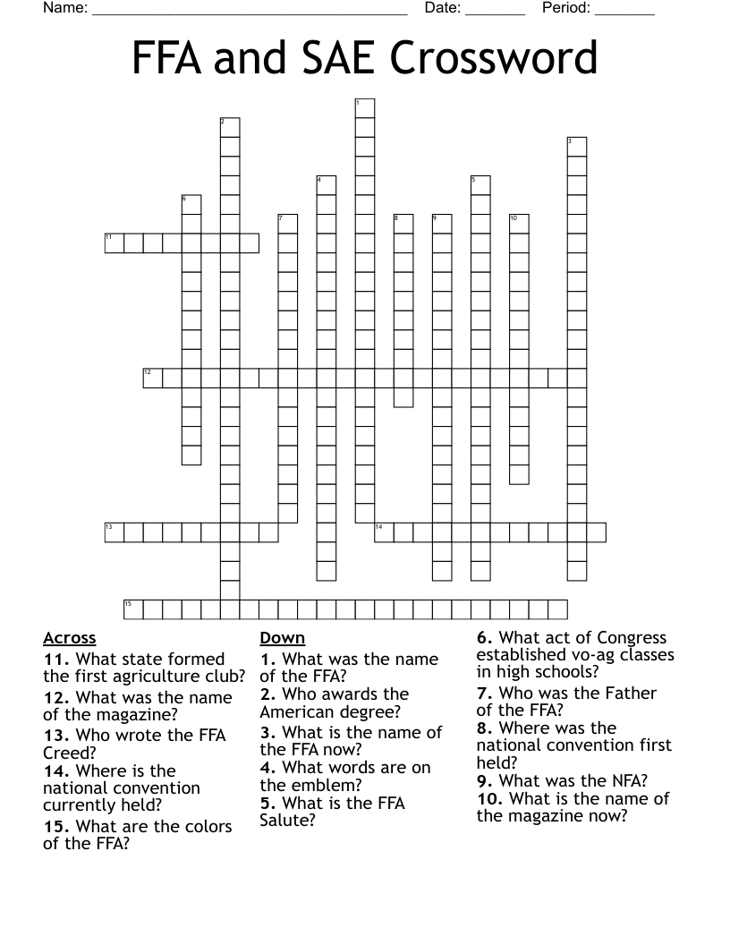 FFA and SAE Crossword