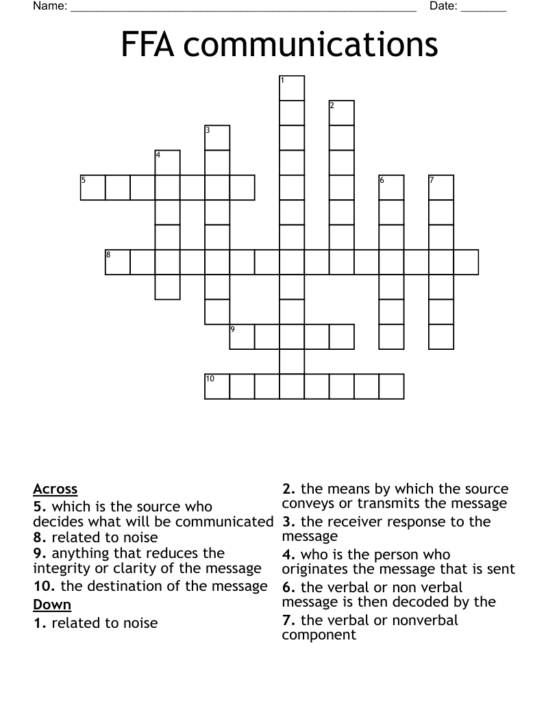 FFA communications Crossword
