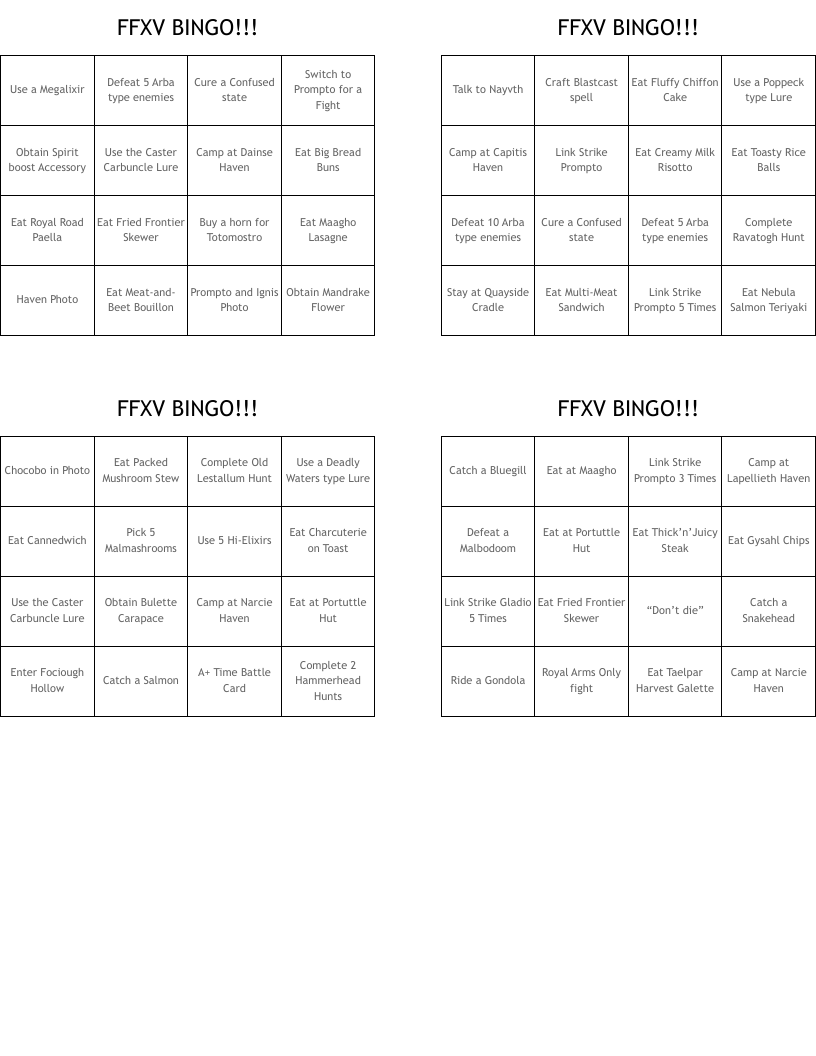 FFXV BINGO!!!