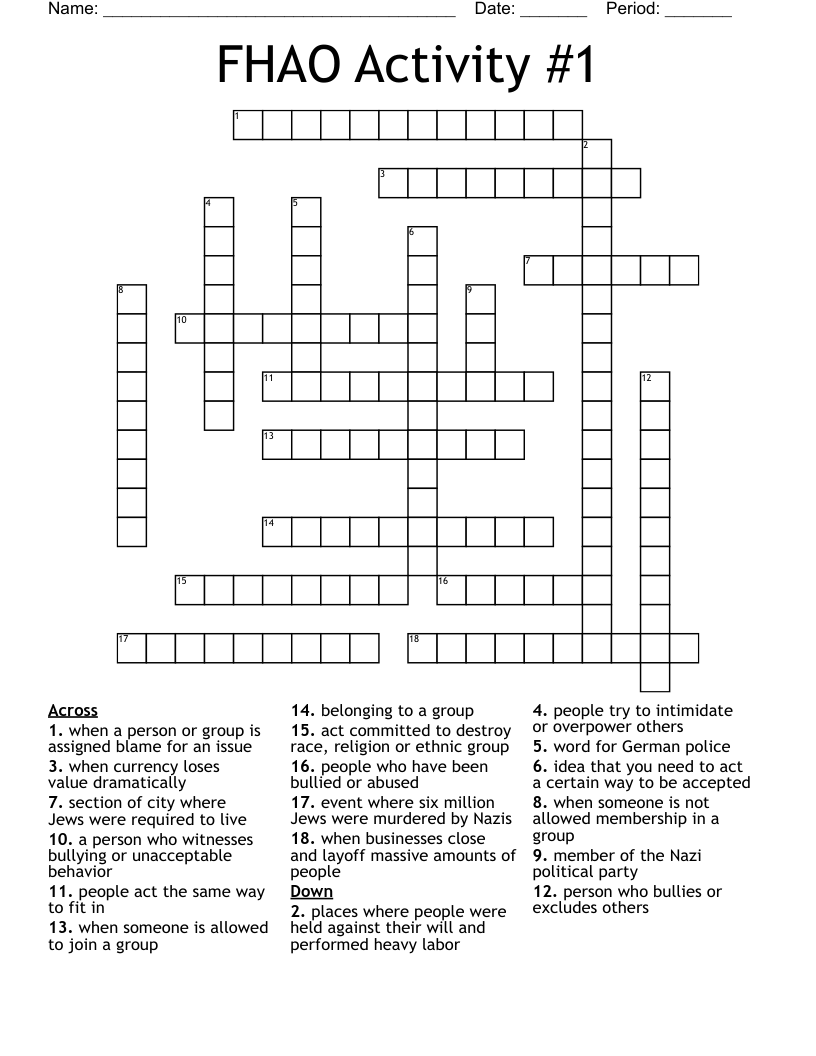 FHAO Activity #1 Crossword