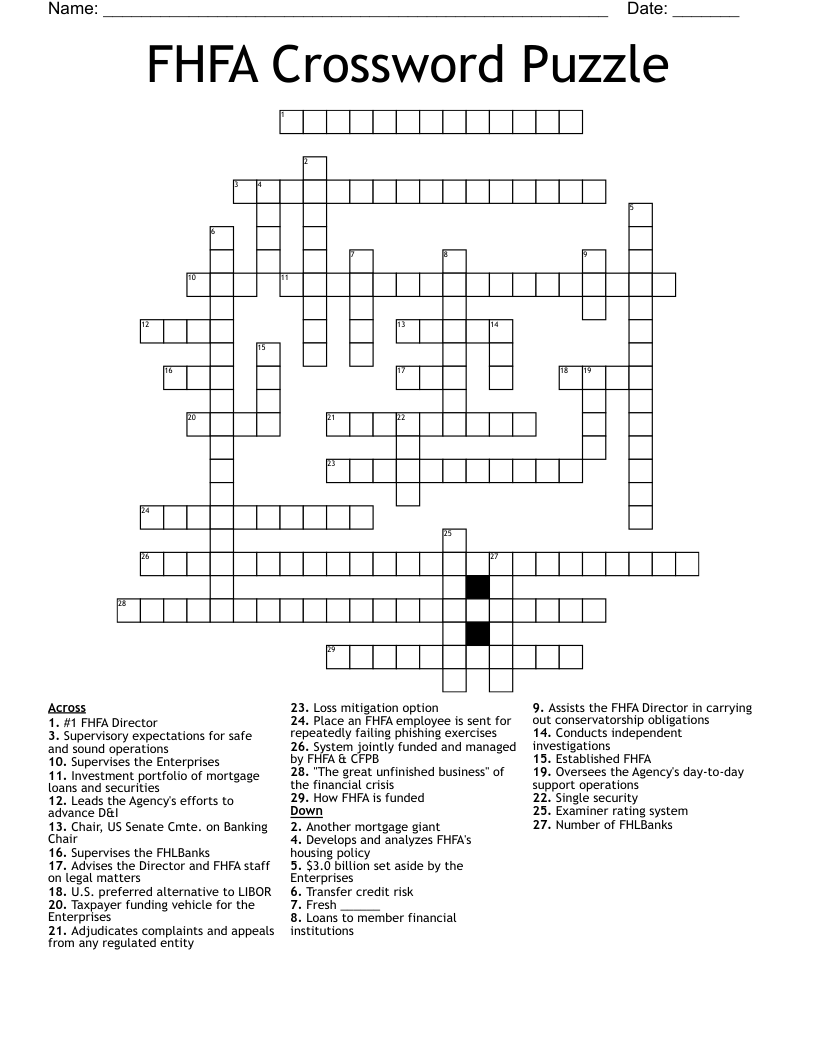 FHFA Crossword Puzzle