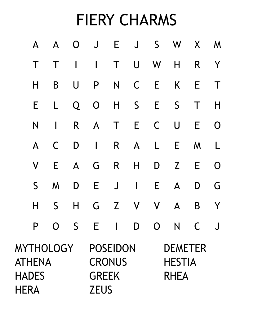 FIERY CHARMS Word Search