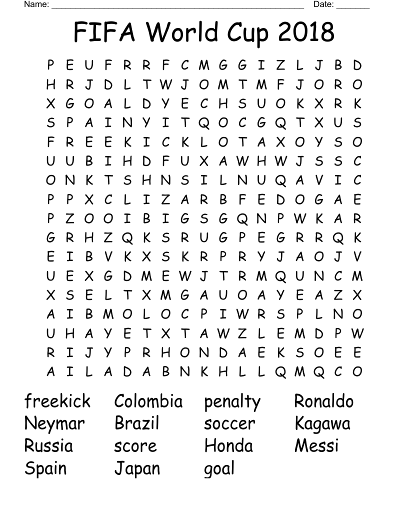 FIFA World Cup 2018  Word Search