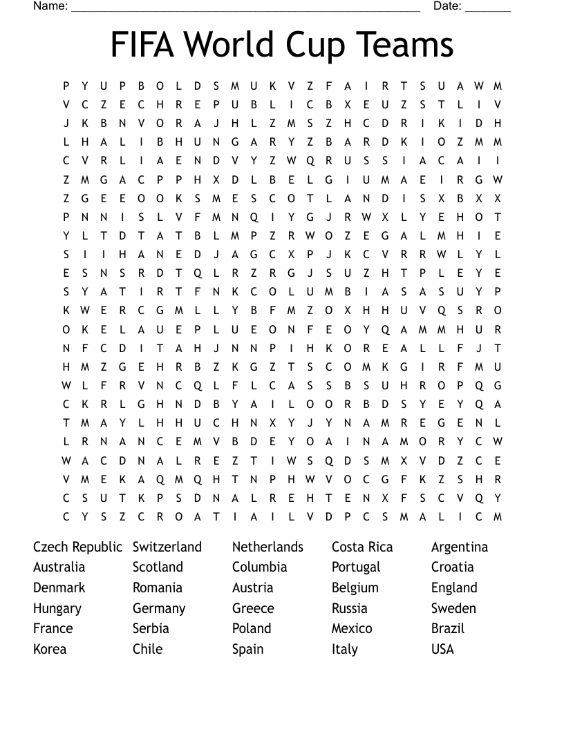 FIFA World Cup Teams  Word Search