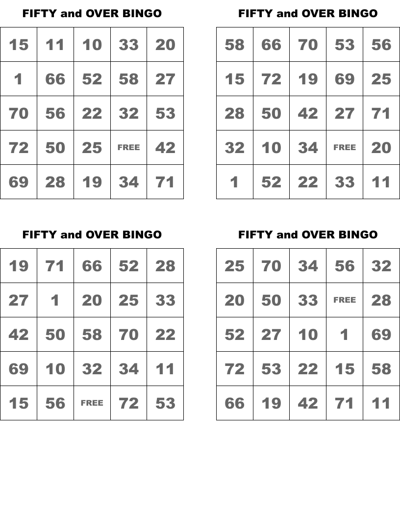 FIFTY and OVER BINGO