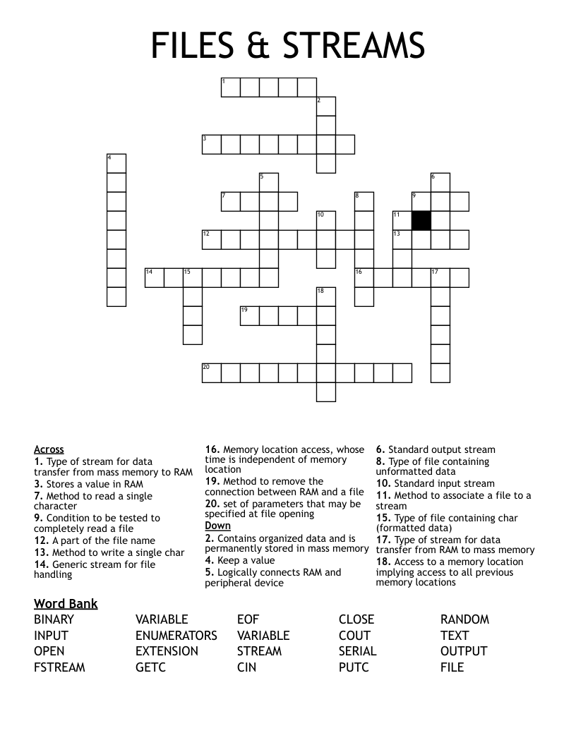 FILES & STREAMS Crossword