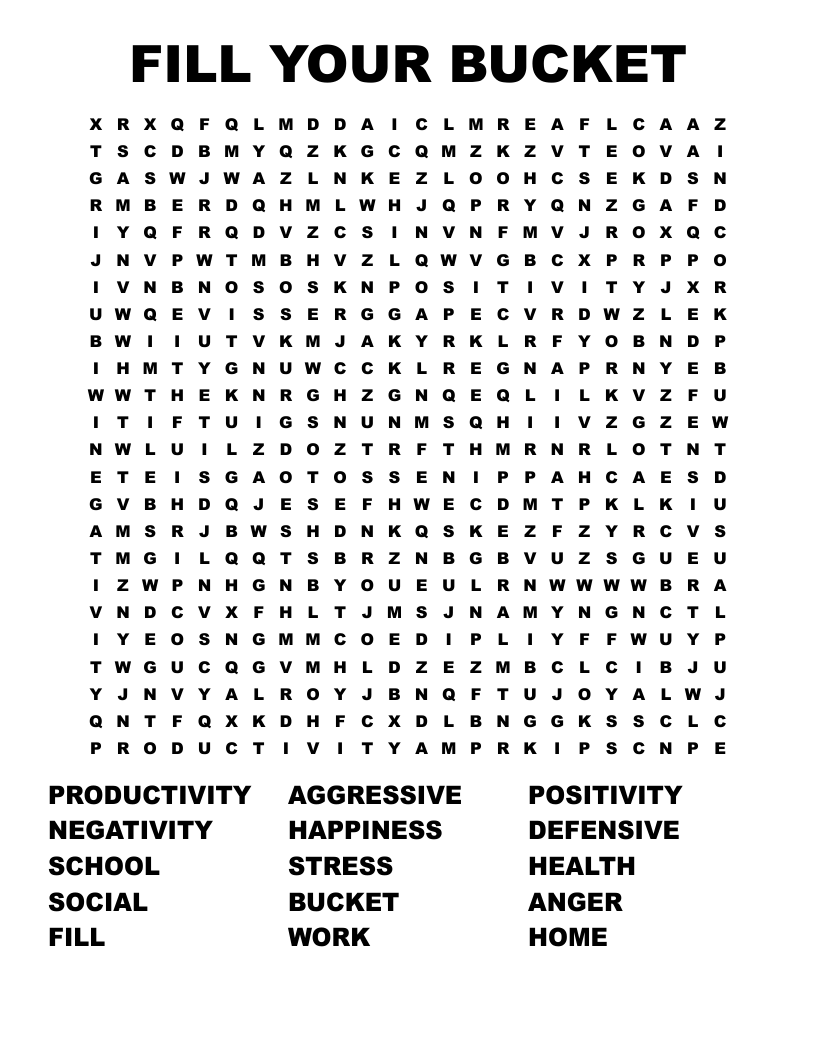 FILL YOUR BUCKET Word Search