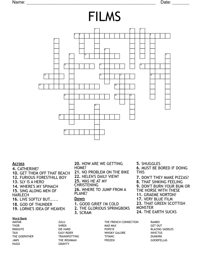 FILMS Crossword