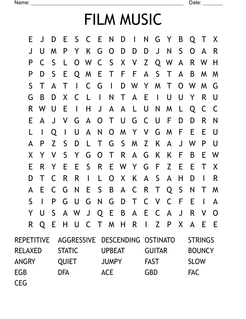 FILM MUSIC Word Search