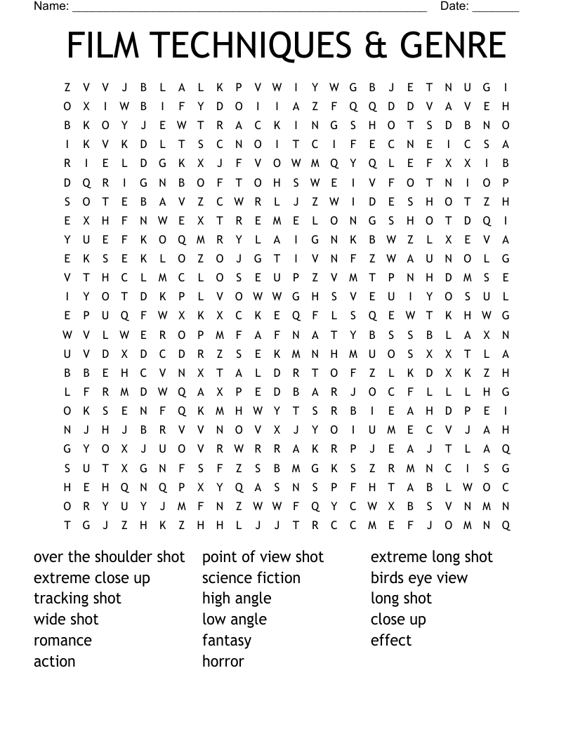 FILM TECHNIQUES & GENRE Word Search