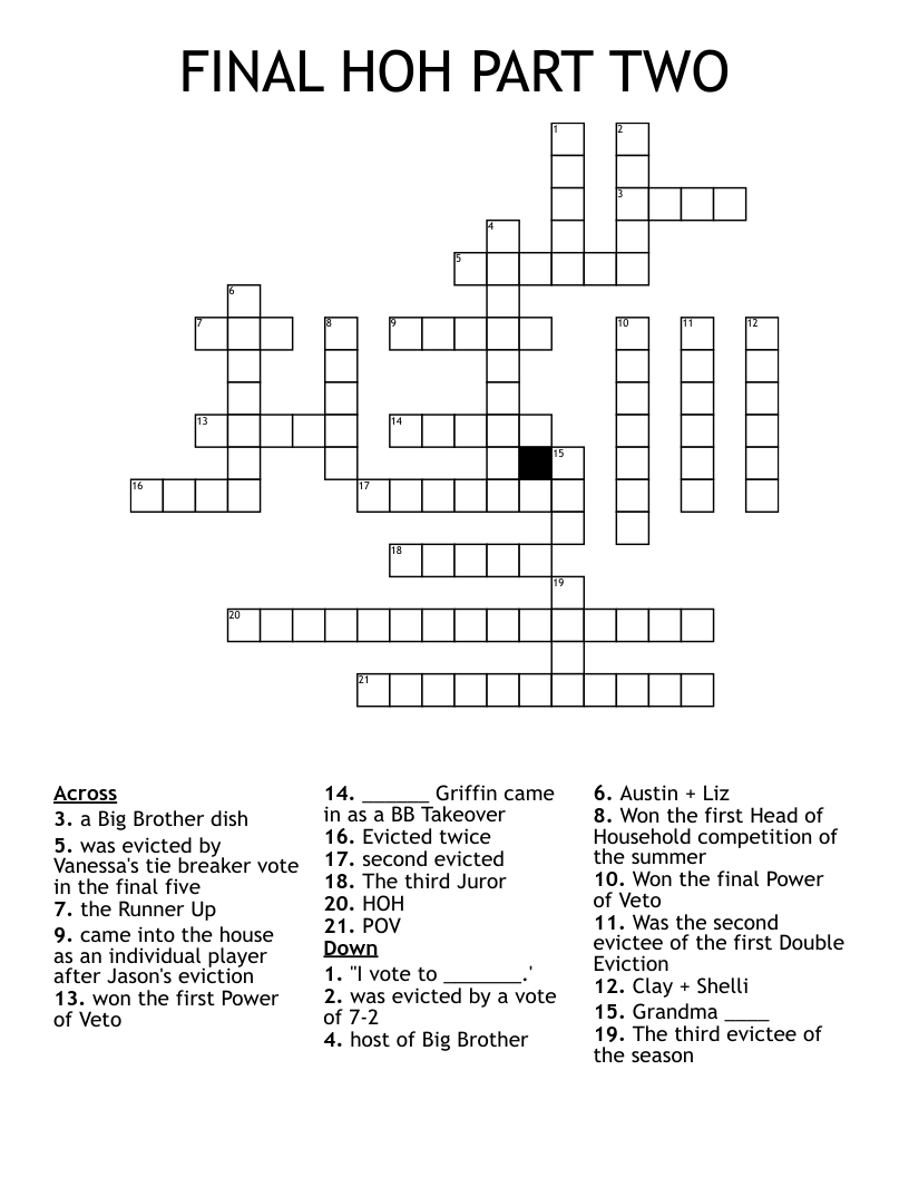 FINAL HOH PART TWO Crossword