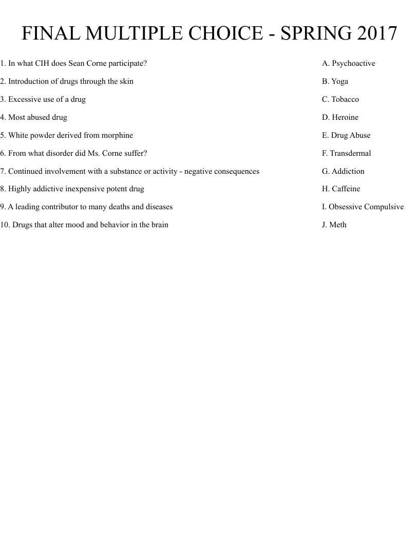 FINAL MULTIPLE CHOICE - SPRING 2017 Worksheet
