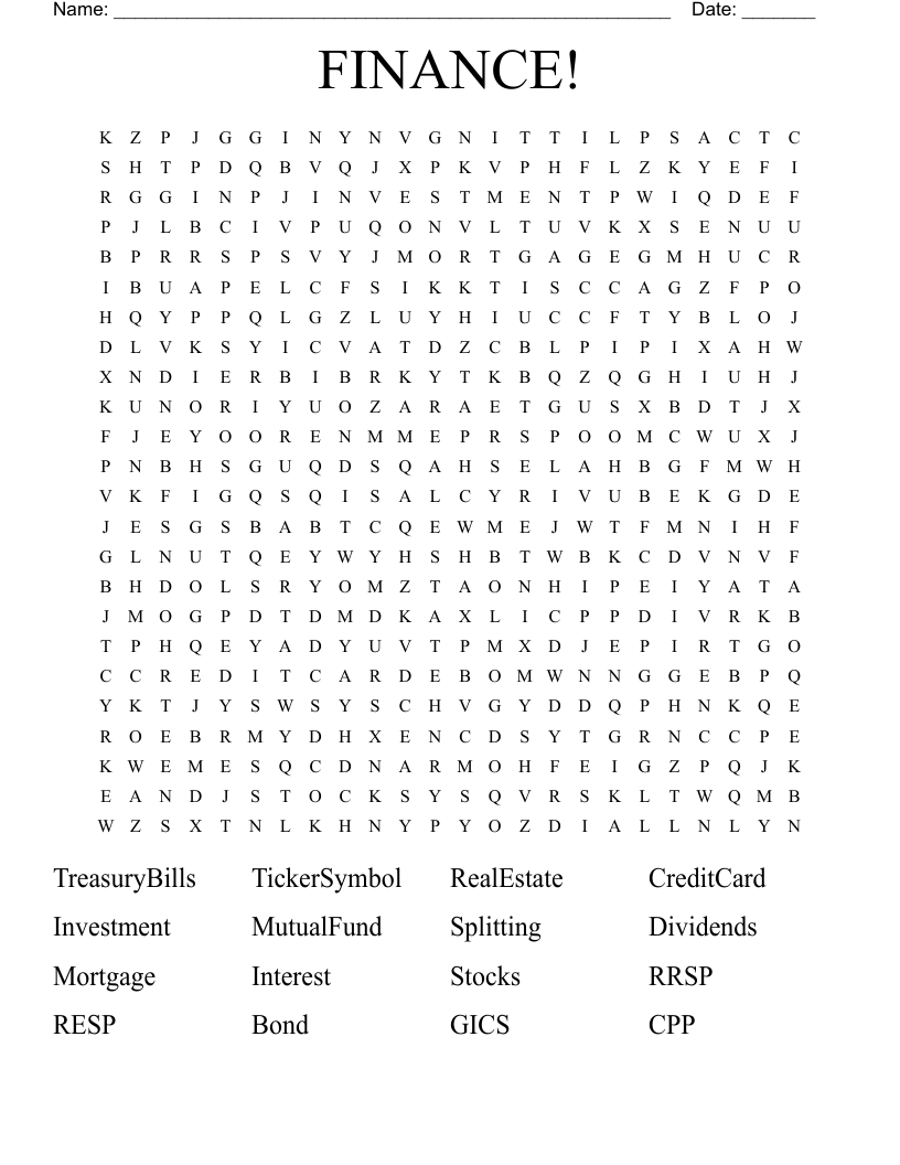 FINANCE! Word Search