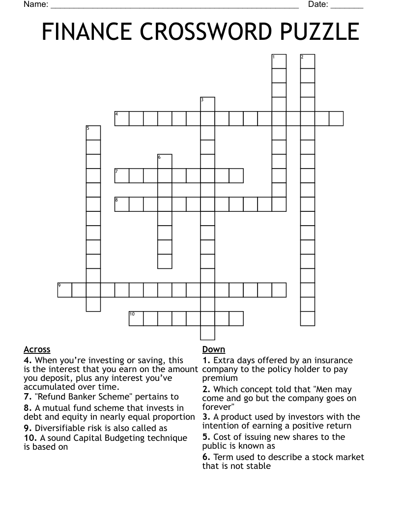FINANCE CROSSWORD PUZZLE