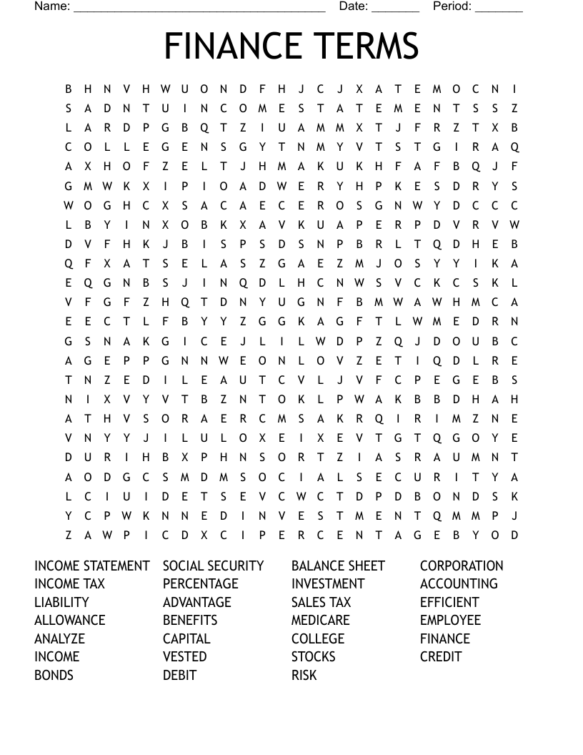FINANCE TERMS Word Search
