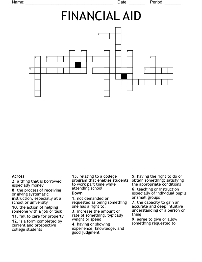 FINANCIAL AID Crossword