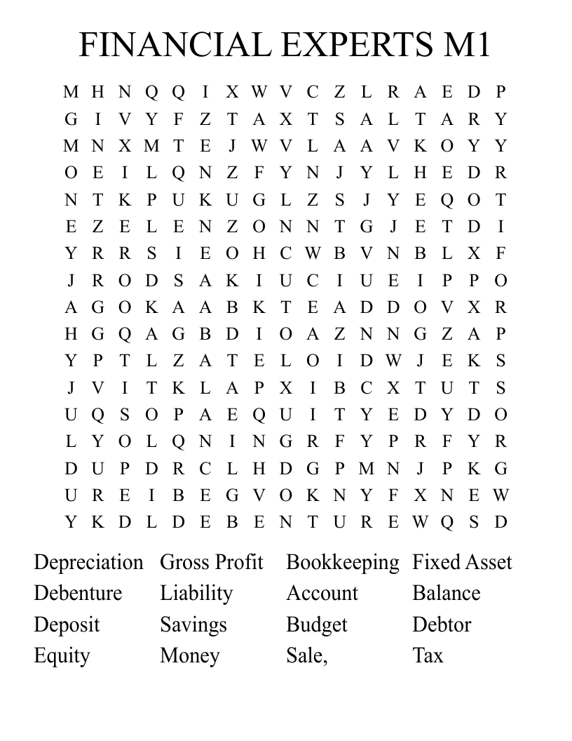 FINANCIAL EXPERTS  M1 Word Search