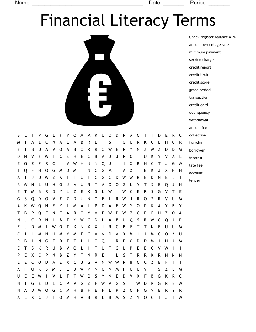Financial Literacy Terms Word Search