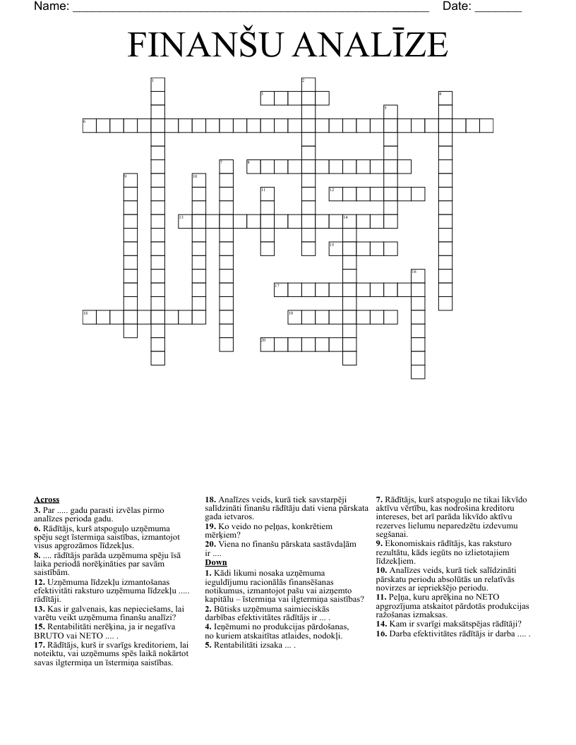 FINANŠU ANALĪZE Crossword