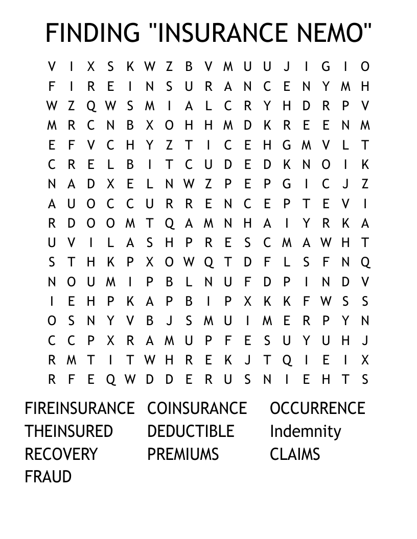 FINDING "INSURANCE NEMO" Word Search