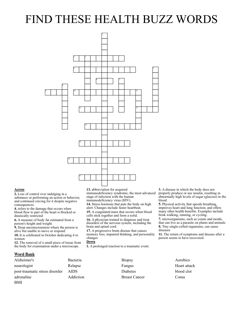 FIND THESE HEALTH BUZZ WORDS Crossword