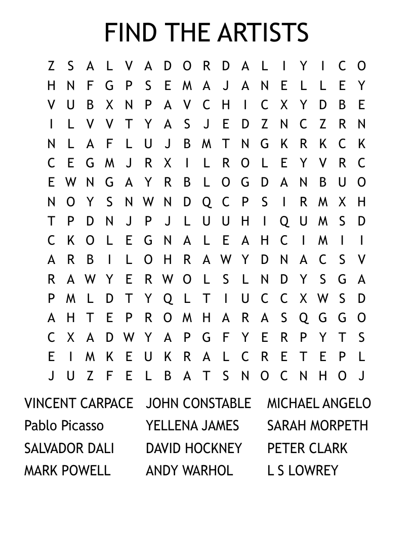 FIND THE ARTISTS Word Search