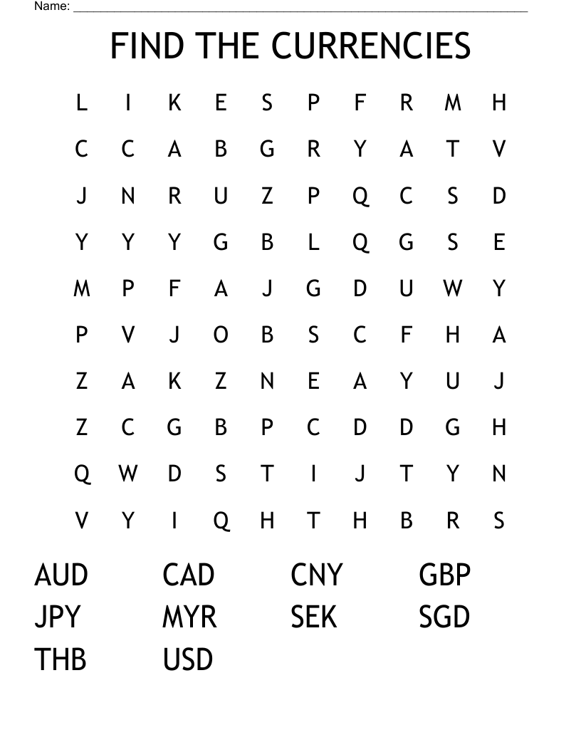 FIND THE CURRENCIES  Word Search