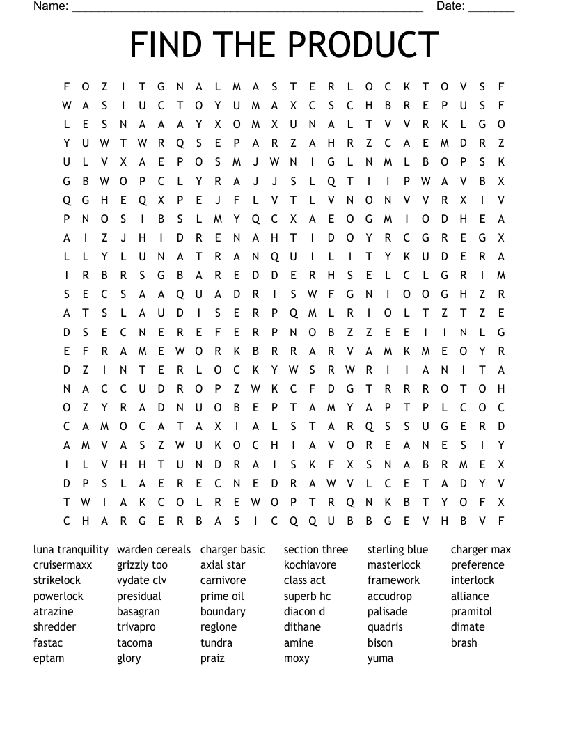 FIND THE PRODUCT Word Search