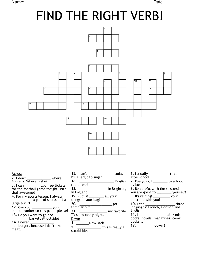 FIND THE RIGHT VERB! Crossword