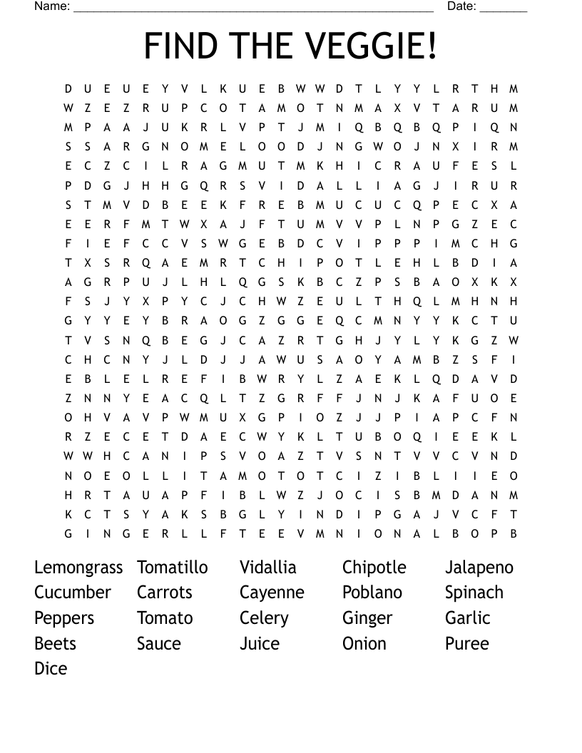 FIND THE VEGGIE! Word Search