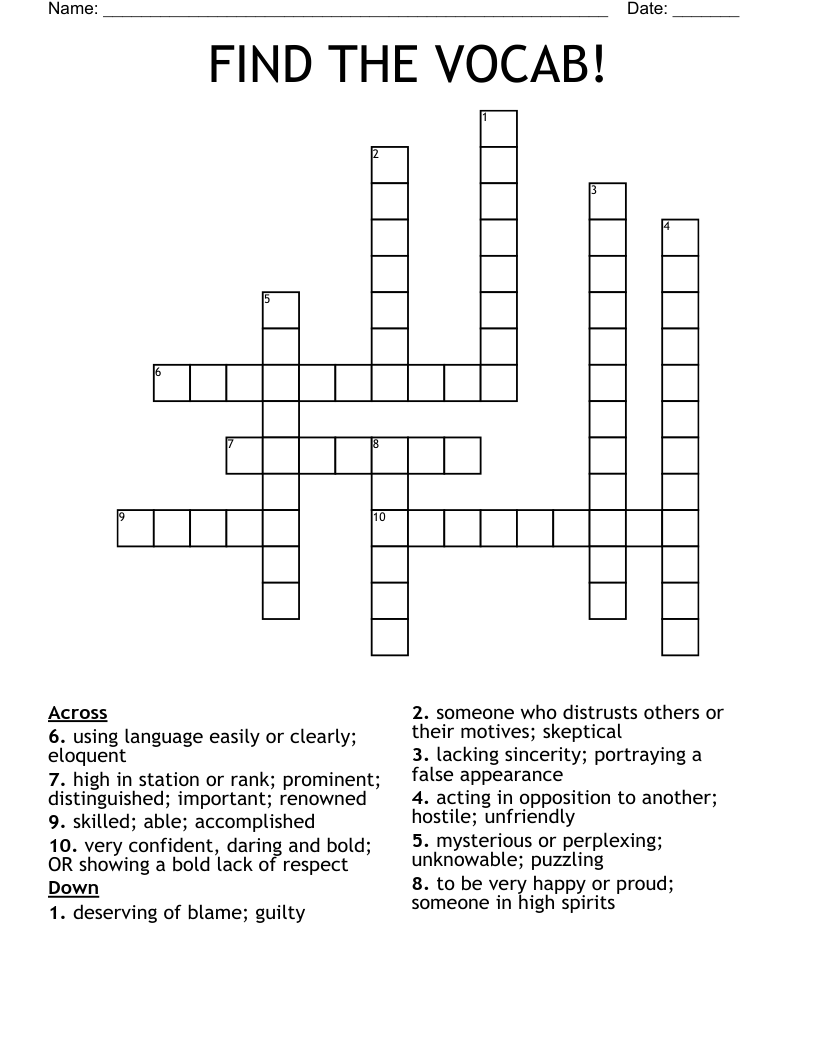FIND THE VOCAB! Crossword