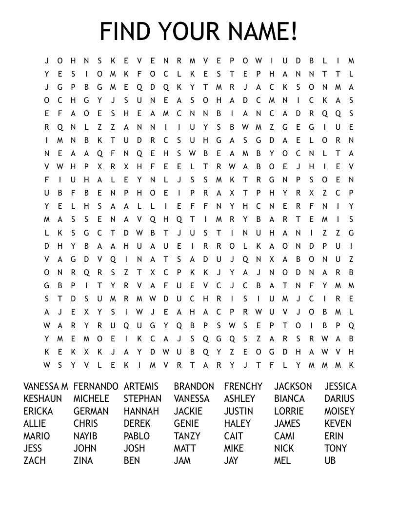FIND YOUR NAME! Word Search