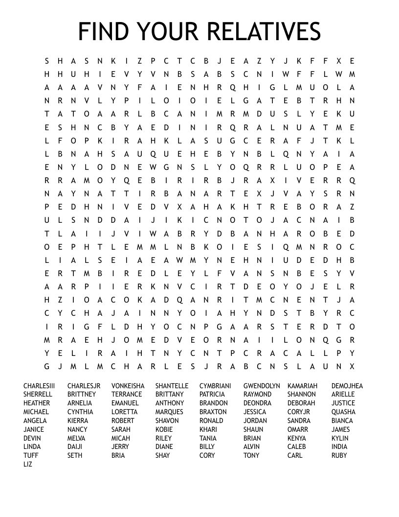 FIND YOUR RELATIVES Word Search