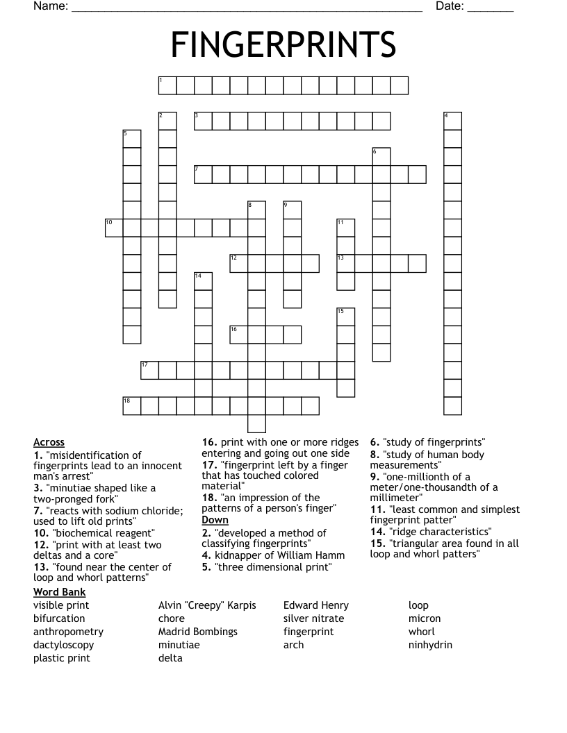 FINGERPRINTS Crossword