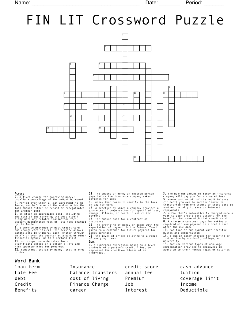 FIN LIT Crossword Puzzle