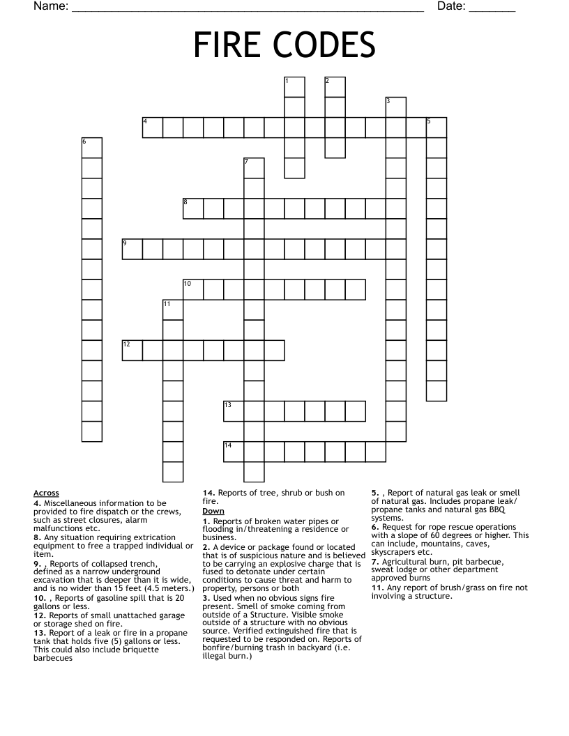 FIRE CODES Crossword