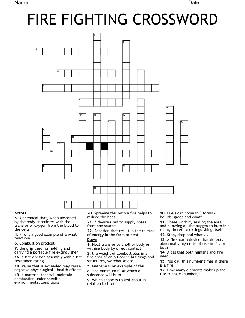 FIRE FIGHTING CROSSWORD