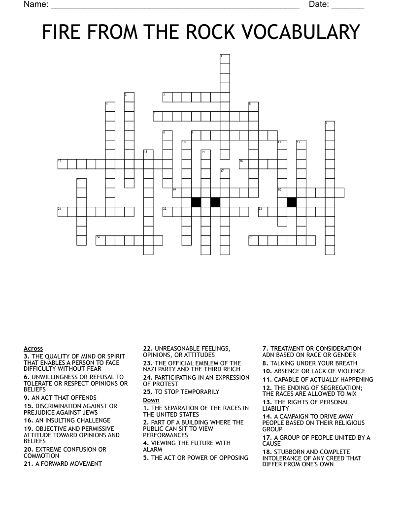 FIRE FROM THE ROCK VOCABULARY Crossword