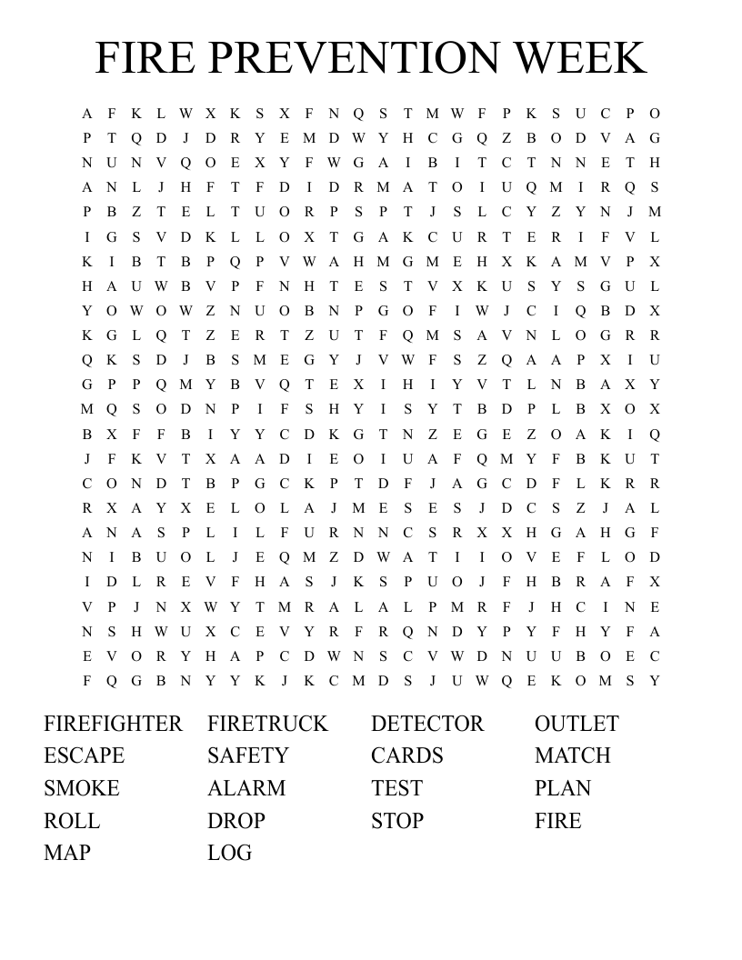 FIRE PREVENTION WEEK Word Search