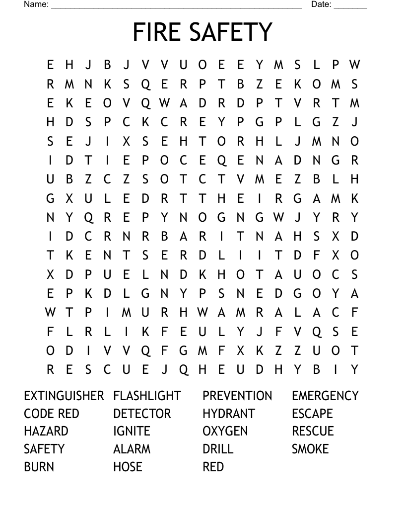 FIRE SAFETY Word Search