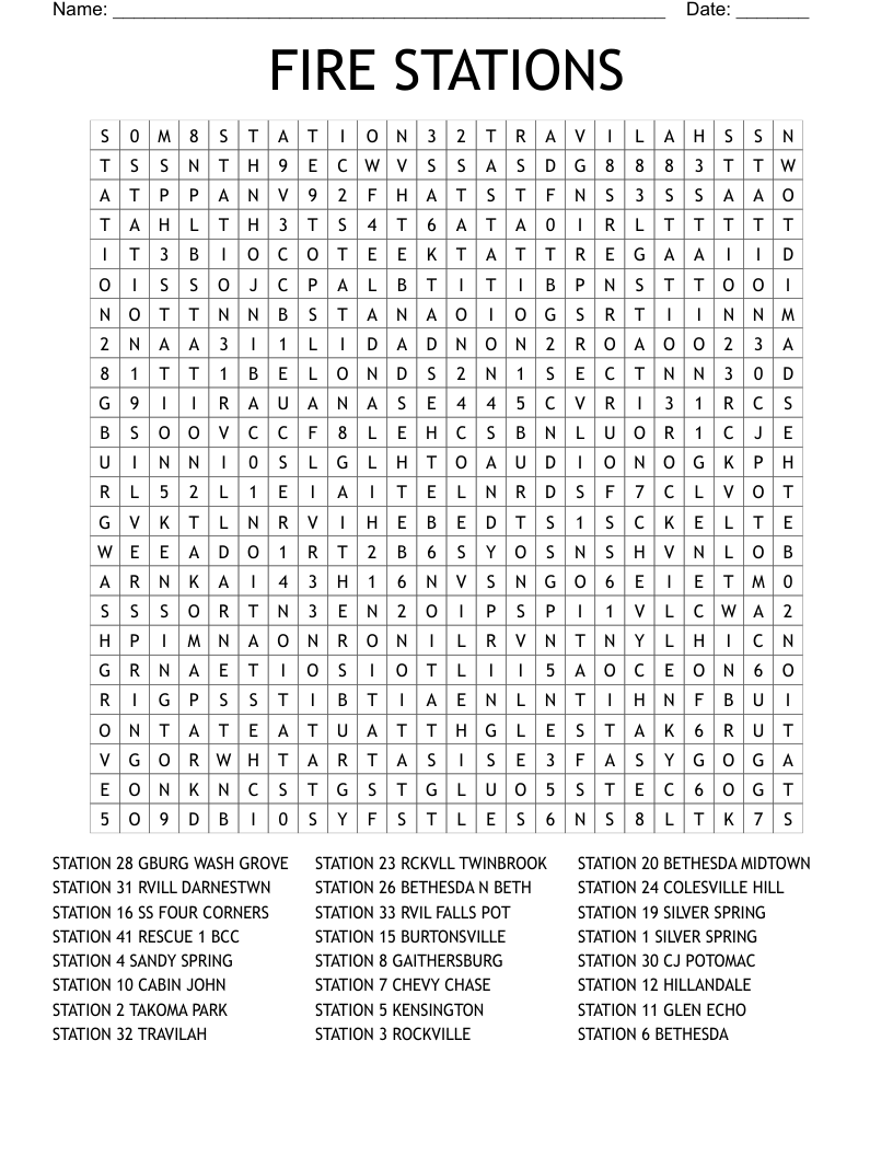 FIRE STATIONS Word Search