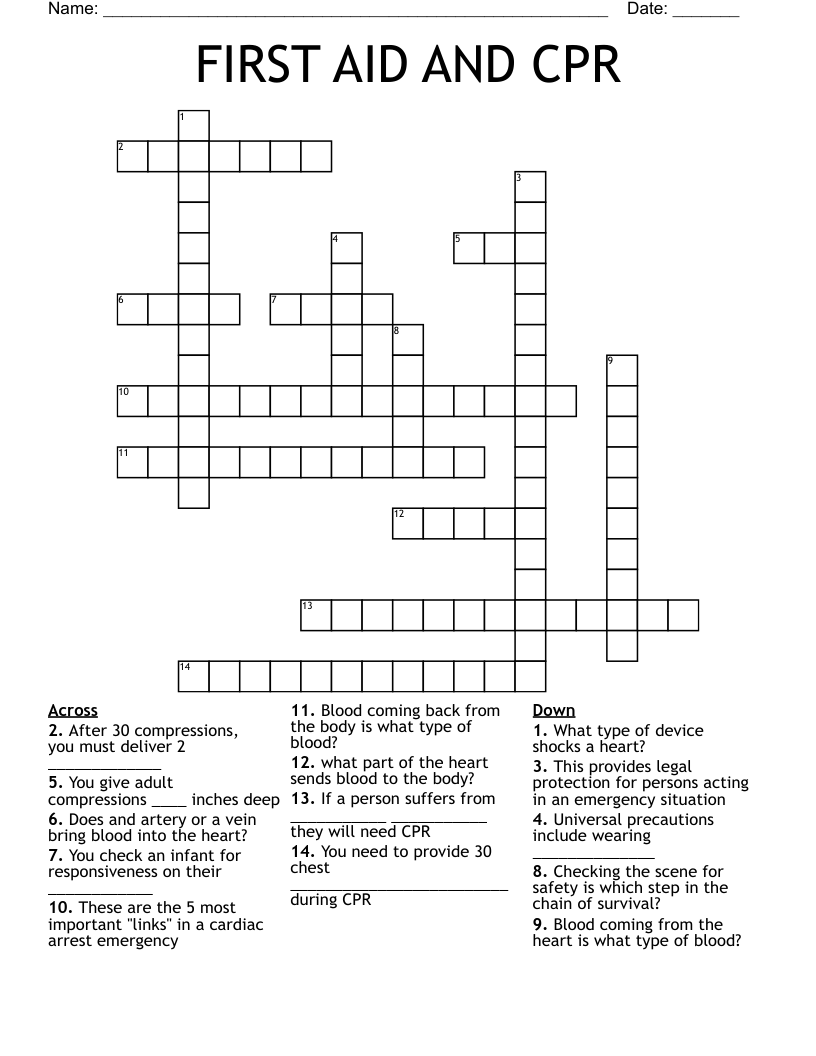 FIRST AID AND CPR  Crossword