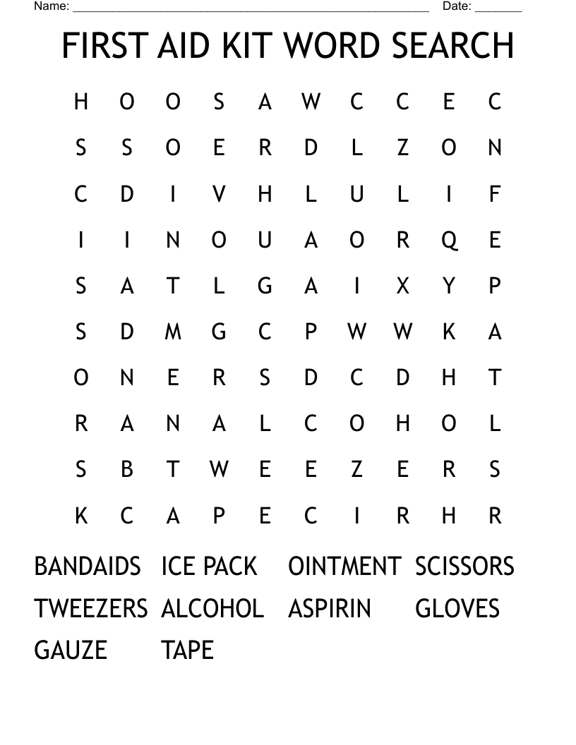 FIRST AID KIT WORD SEARCH
