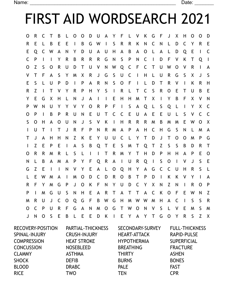 FIRST AID WORDSEARCH 2021