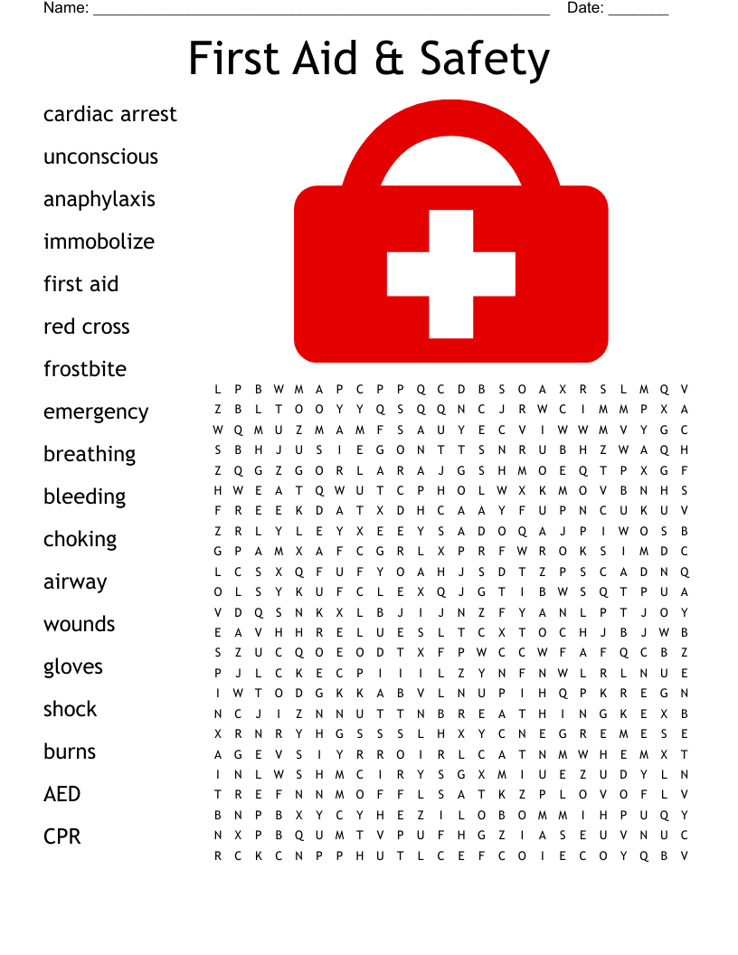 First Aid & Safety Word Search
