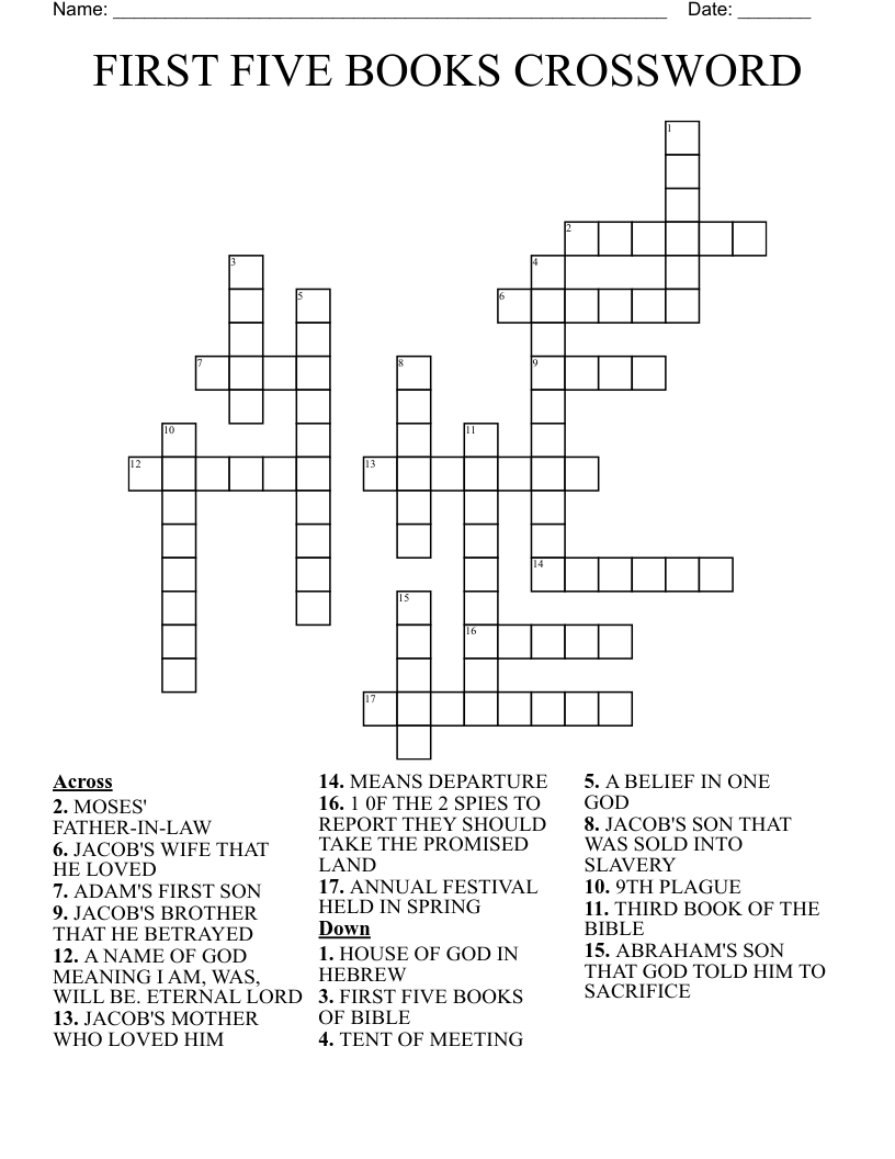 FIRST FIVE BOOKS CROSSWORD