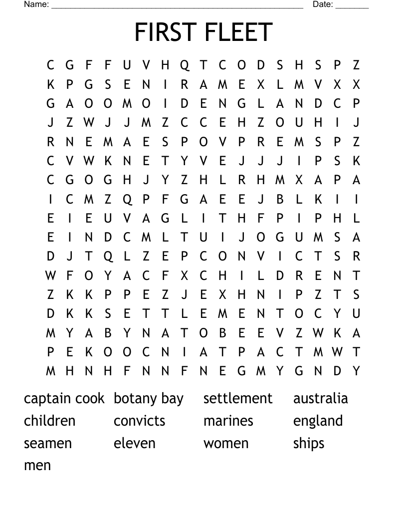 FIRST FLEET Word Search